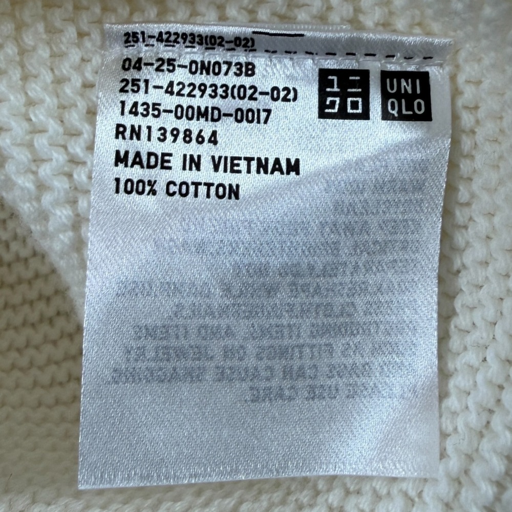 Uniqlo Womens 100% Cotton V-Neck Knit Vest Off White Cream Soft Oversized Medium - Picture 6 of 8